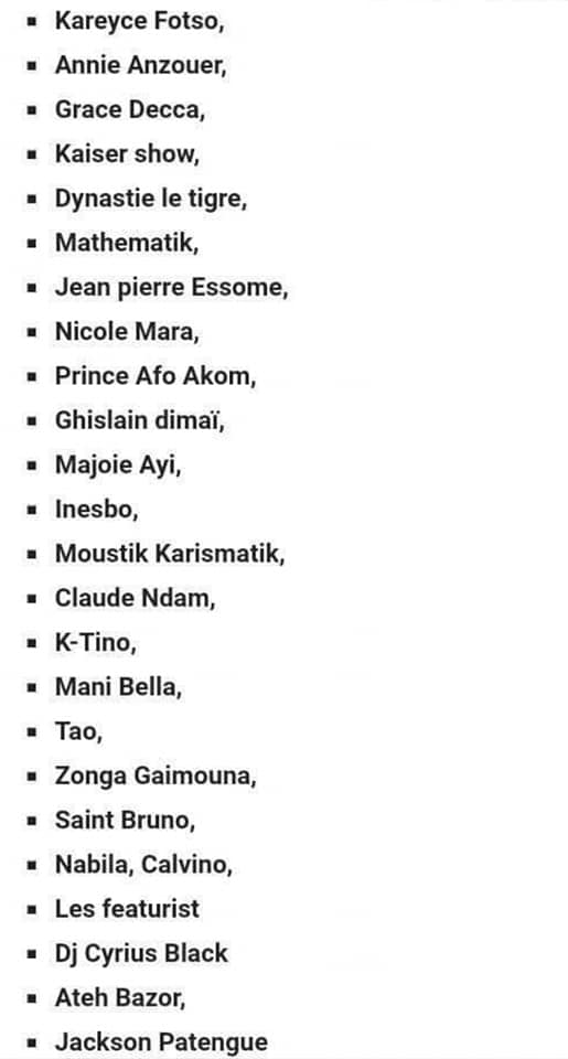 liste des artistes camerounais black listes